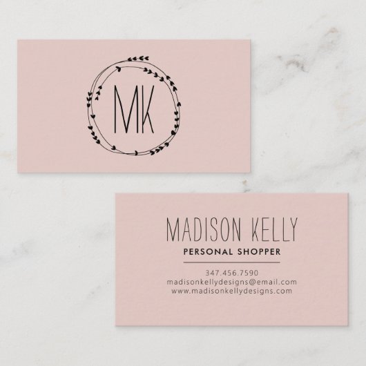 モノグラフェミニンムかわいらし赤面ガーリーピンク 名刺 (正面/裏面)