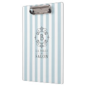 モノグラフランスのムのロストライプゴを含む青いオーニング クリップボード (左)