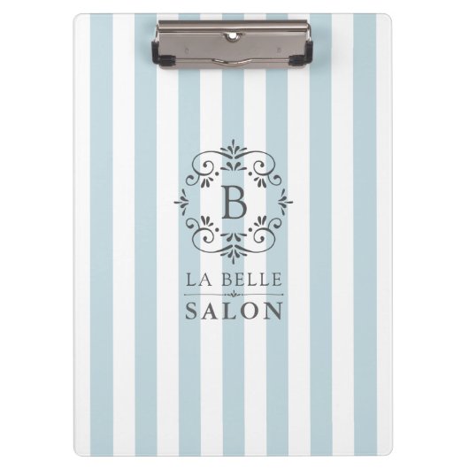 モノグラフランスのムのロストライプゴを含む青いオーニング クリップボード (正面)