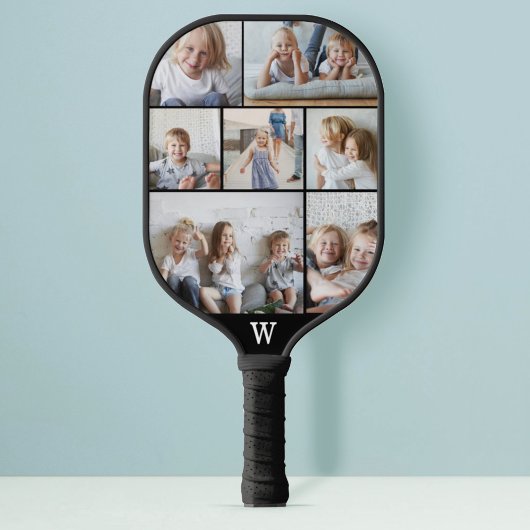 モノグラミニマルムパーソナライズされた7フォトコラージュ ピックルボールラケット