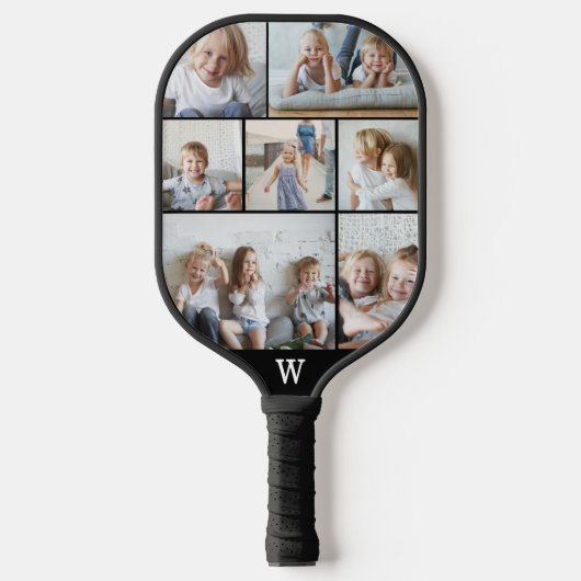 モノグラミニマルムパーソナライズされた7フォトコラージュ ピックルボールラケット (正面)
