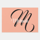 モノグラミニマルムモダンイニシャル名桃 ラッピングペーパーシート (正面3)