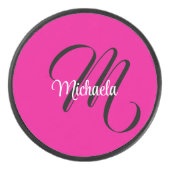 モノグラミニマルムモダンイニシャル名hot pink アイスホッケーパック (正面)