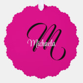 モノグラミニマルムモダンイニシャル名hot pink オーナメントカード (正面)