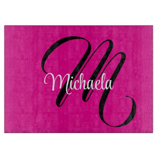 モノグラミニマルムモダンイニシャル名hot pink カッティングボード (正面)