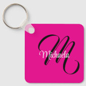 モノグラミニマルムモダンイニシャル名hot pink キーホルダー (正面)
