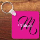 モノグラミニマルムモダンイニシャル名hot pink キーホルダー (正面)