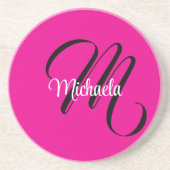モノグラミニマルムモダンイニシャル名hot pink コースター (正面)