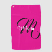 モノグラミニマルムモダンイニシャル名hot pink ゴルフタオル (正面)