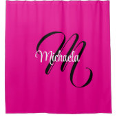 モノグラミニマルムモダンイニシャル名hot pink シャワーカーテン (正面)