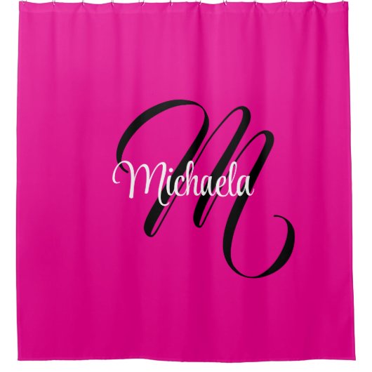 モノグラミニマルムモダンイニシャル名hot pink シャワーカーテン (正面)