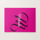 モノグラミニマルムモダンイニシャル名hot pink ジグソーパズル (横)