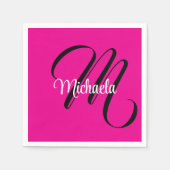 モノグラミニマルムモダンイニシャル名hot pink スタンダードカクテルナプキン (正面)