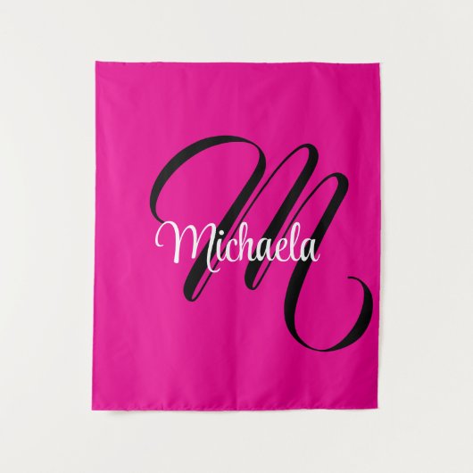 モノグラミニマルムモダンイニシャル名hot pink タペストリー (正面)