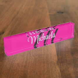 モノグラミニマルムモダンイニシャル名hot pink デスクネームプレート