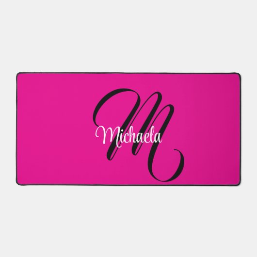 モノグラミニマルムモダンイニシャル名hot pink デスクマット (正面)