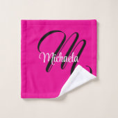 モノグラミニマルムモダンイニシャル名hot pink バスタオルセット (ウォッシュタオル)