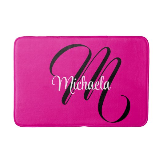 モノグラミニマルムモダンイニシャル名hot pink バスマット (正面)