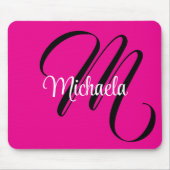 モノグラミニマルムモダンイニシャル名hot pink マウスパッド (正面)