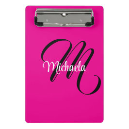 モノグラミニマルムモダンイニシャル名hot pink ミニクリップボード
