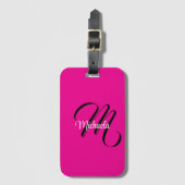 モノグラミニマルムモダンイニシャル名hot pink ラゲッジタグ (正面縦)