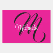 モノグラミニマルムモダンイニシャル名hot pink ラッピングペーパーシート (正面2)