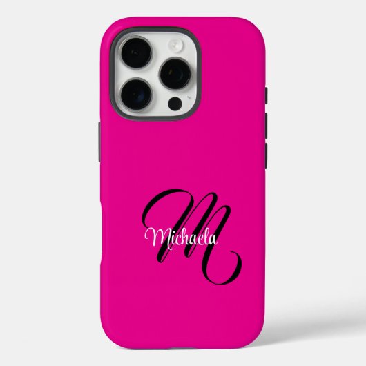 モノグラミニマルムモダンイニシャル名hot pink Case-Mate iPhoneケース (裏面)