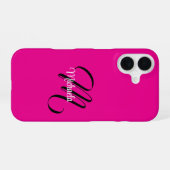 モノグラミニマルムモダンイニシャル名hot pink iPhone 16ケース (裏面横)