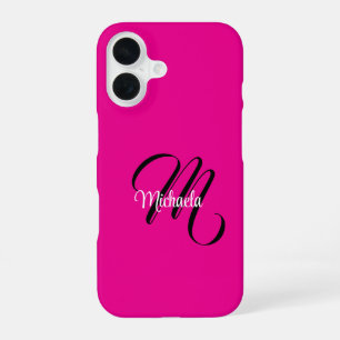 モノグラミニマルムモダンイニシャル名hot pink iPhone 16ケース