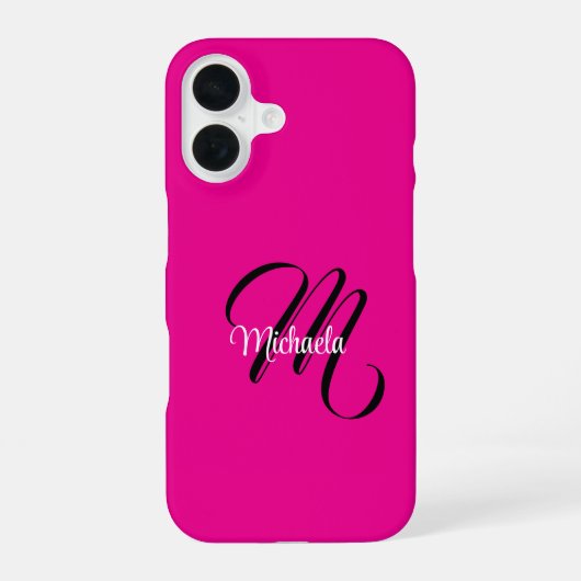 モノグラミニマルムモダンイニシャル名hot pink iPhone 16ケース (裏面)