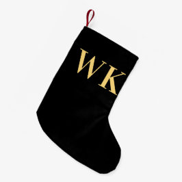 モノグラミニマルムモダンブラック金ゴールド スモールクリスマスストッキング