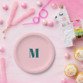 モノグラミニマルム頭文字グリーンピンク ペーパープレート (パーティー)