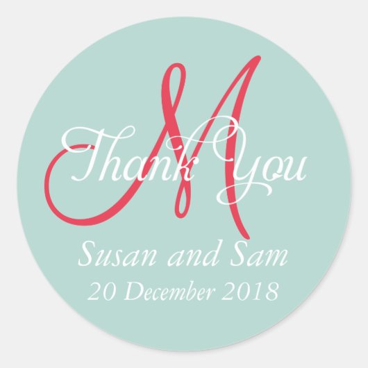 モノグラムありがとう冬の結婚式のお願いラベル ラウンドシール (正面)