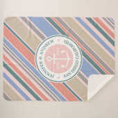 モノグラムいかりトレンディーストライプズピンク航海のビーチ シェルパブランケット (正面(横))