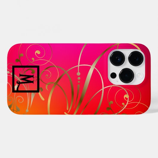 モノグラムおもしろいと巨大な金ゴールド渦巻きが繁栄 Case-Mate iPhoneケース (裏面 (横))