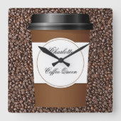 モノグラムおもしろいコーヒーテーマ壁デコールクロック スクエア壁時計 (正面)