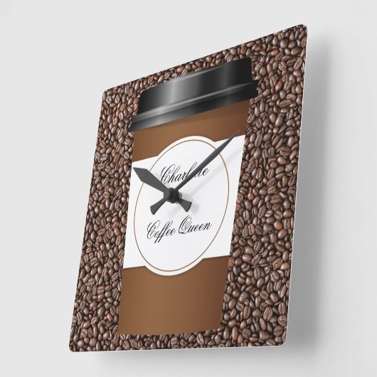 モノグラムおもしろいコーヒーテーマ壁デコールクロック スクエア壁時計 (傾斜)
