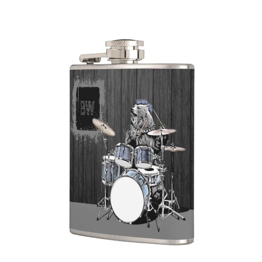 モノグラムおもしろいパンクロックドラマーベアミュージシャン フラスク (左)