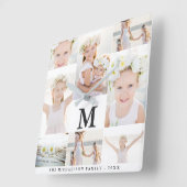 モノグラムおよび名前のクラシックな写真のコラージュ スクエア壁時計 (傾斜)