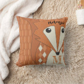 モノグラムおよび名前スタイル化されたキツネ抽象芸術幾何学的 クッション (ブランケット)