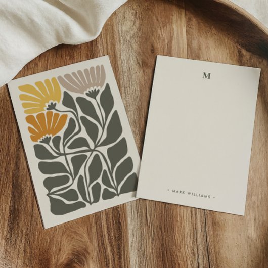 モノグラムおよび名前レトロヴィンテージインスパイア-フローラ ノートカード