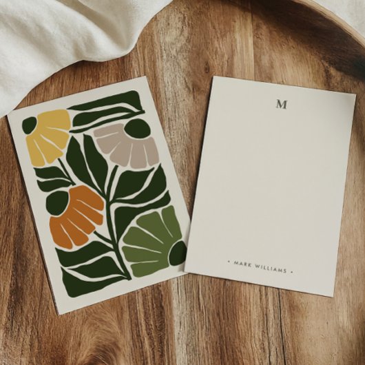 モノグラムおよび名前レトロヴィンテージ-スタイル自然フローラ ノートカード