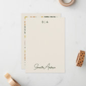 モノグラムおよび名前レトロヴィンテージ-スタイル自然フローラ ノートカード (正面/裏面インサイチュ)