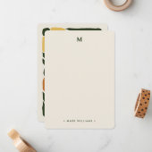 モノグラムおよび名前レトロヴィンテージ-スタイル自然フローラ ノートカード (正面/裏面インサイチュ)