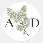 モノグラムお洒落グリーンと金ゴールドパイン結婚ズ ラウンドシール (正面)