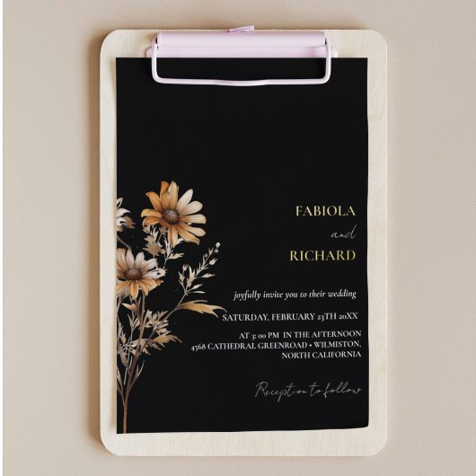 モノグラムお洒落フォトワイルドフラワー結婚ズ 箔招待状