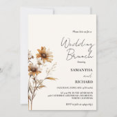 モノグラムお洒落ブラックワイルドフラワー結婚ズ 招待状 (正面)