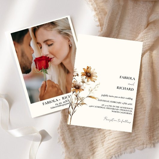 モノグラムお洒落焼きオランワイルドフラワー結婚ズ 招待状