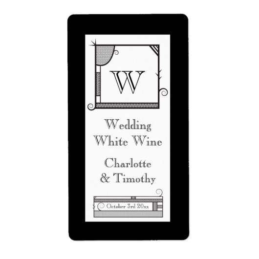 モノグラムお洒落白黒ワインラベル ラベル (正面)