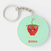 モノグラムかわいいイチゴ果実オンターコイズ キーホルダー (正面)
